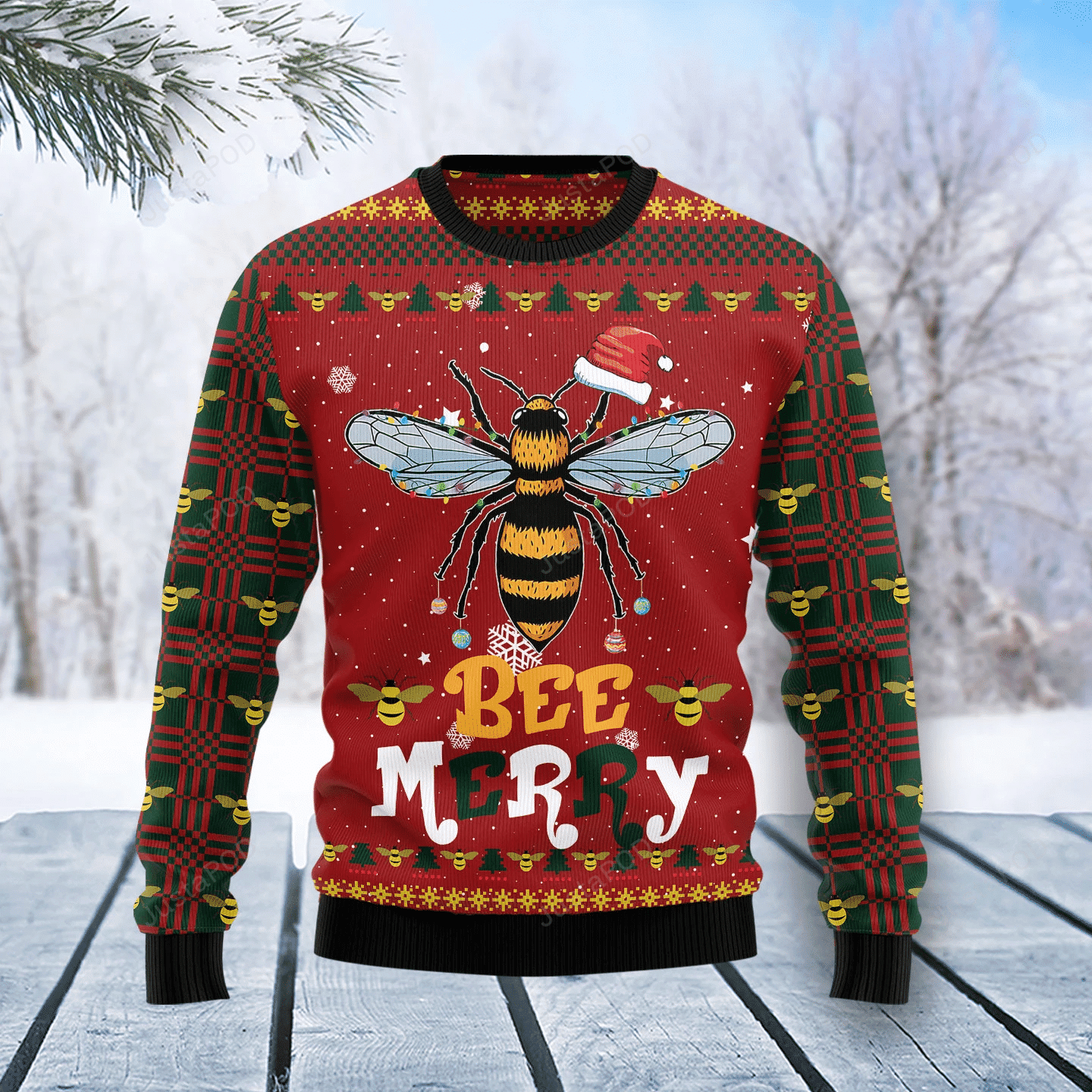 Bee Merry Ugly Christmas Sweater Adult 3D Funny Matching for family