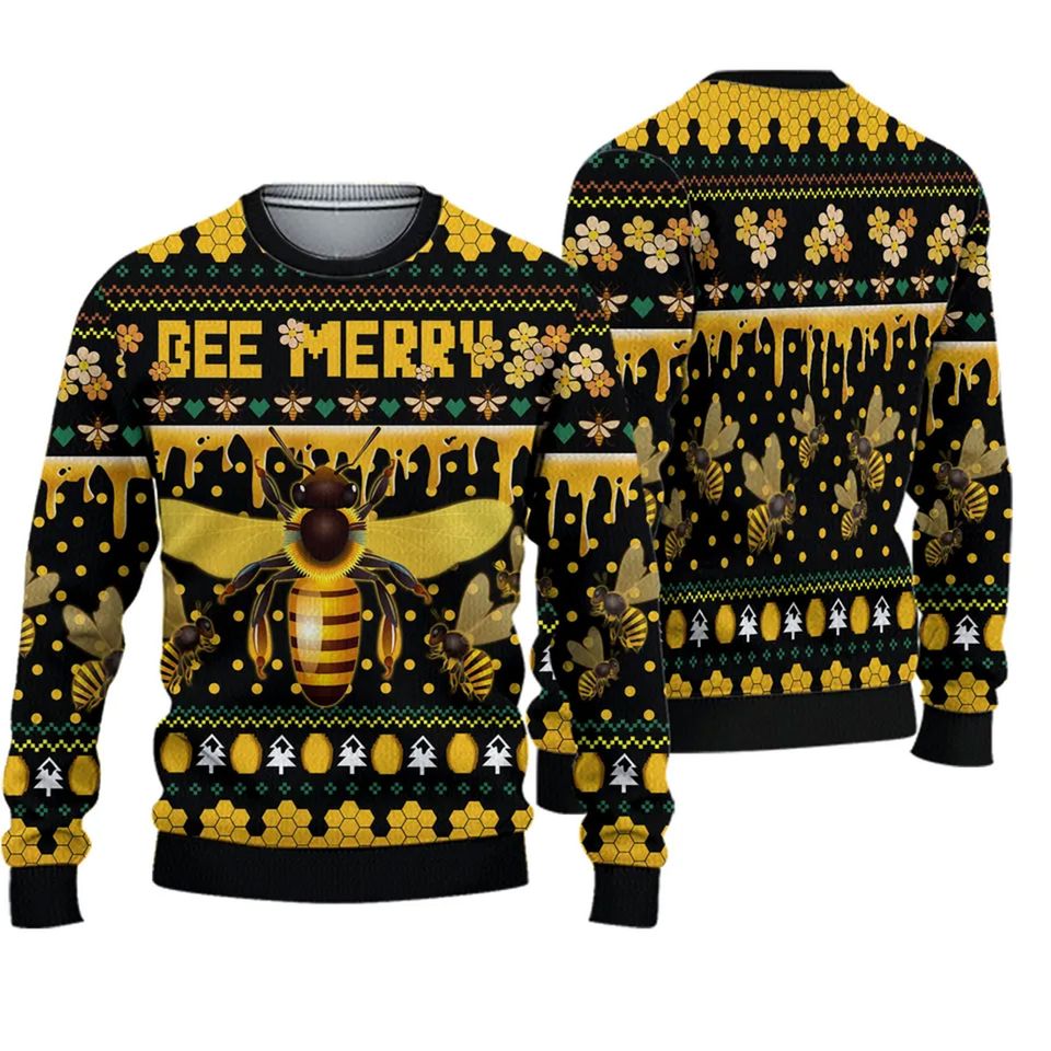 Bee Merry Ugly Knitted Christmas Sweater