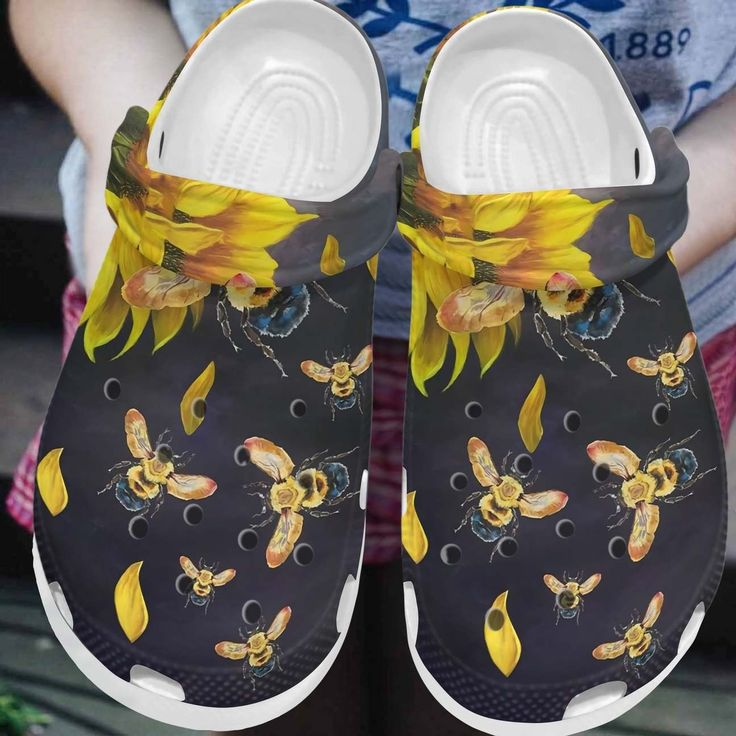 Bee Sunflower Crocs Crocband Clogs Shoes Comfortable For Men Women and Kids