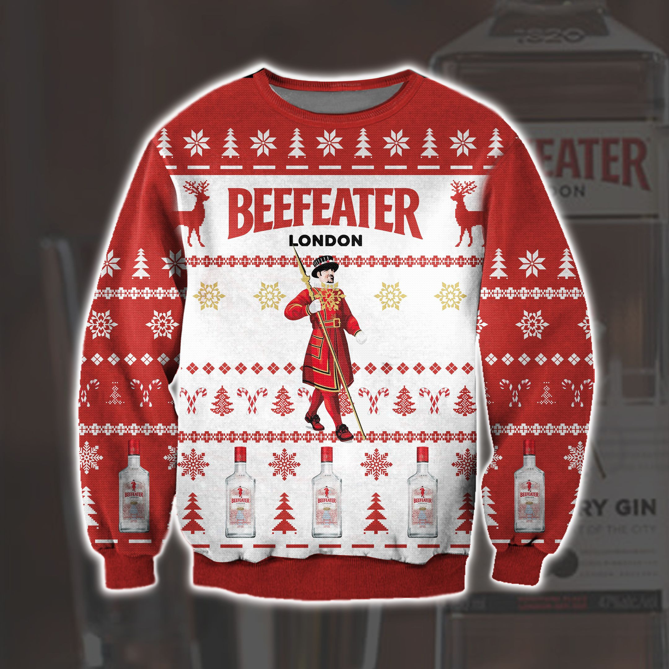 Beefeater London Dry Gin Knitting Pattern 3D Print Ugly Christmas Sweater Adult 3D Funny Matching for family