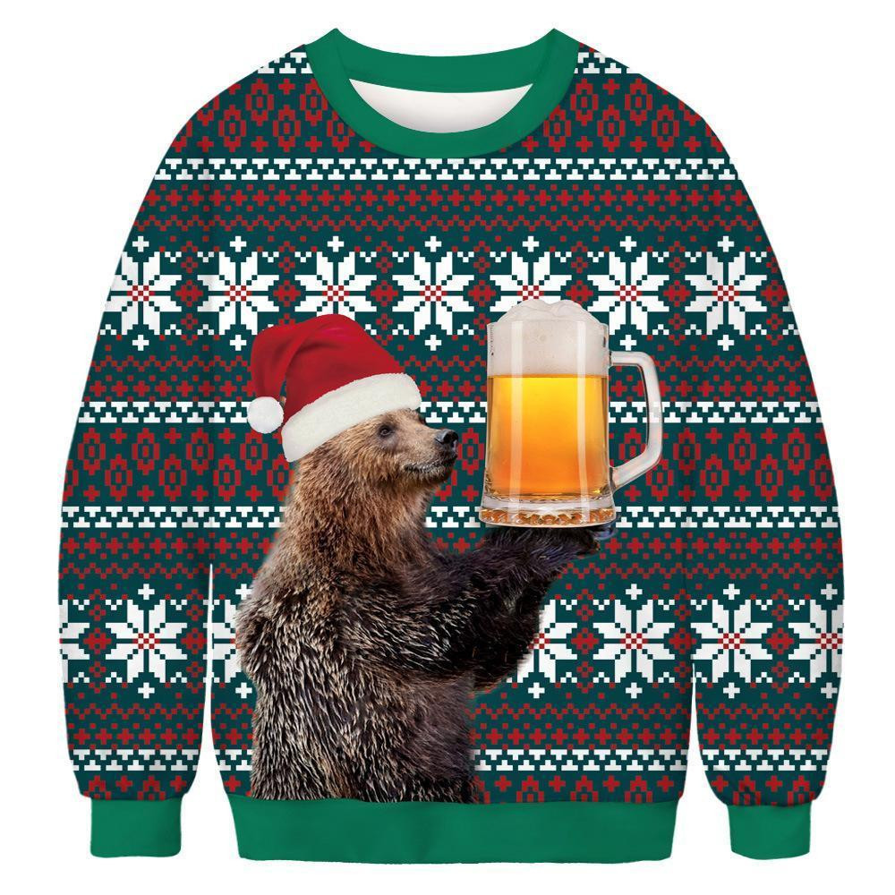 Beer And Bear Ugly Christmas Sweater Adult 3D Funny Matching for family