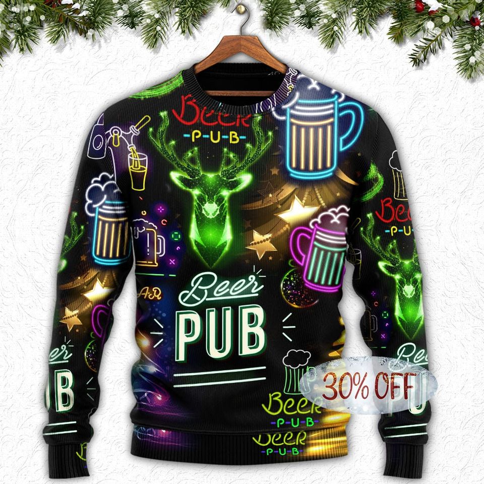 Beer Christmas Neon Art Drinking - Sweater