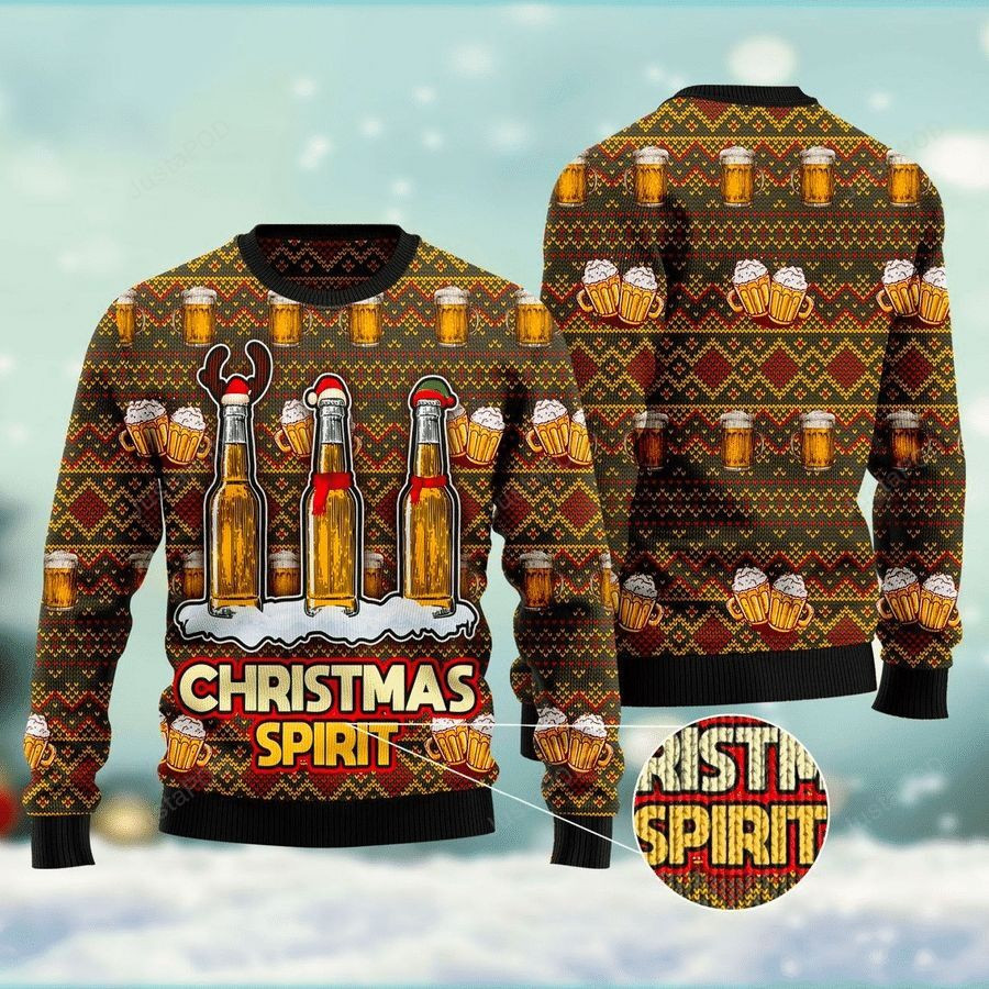 Beer Christmas Spirit Ugly Christmas Sweater Adult 3D Funny Matching for family