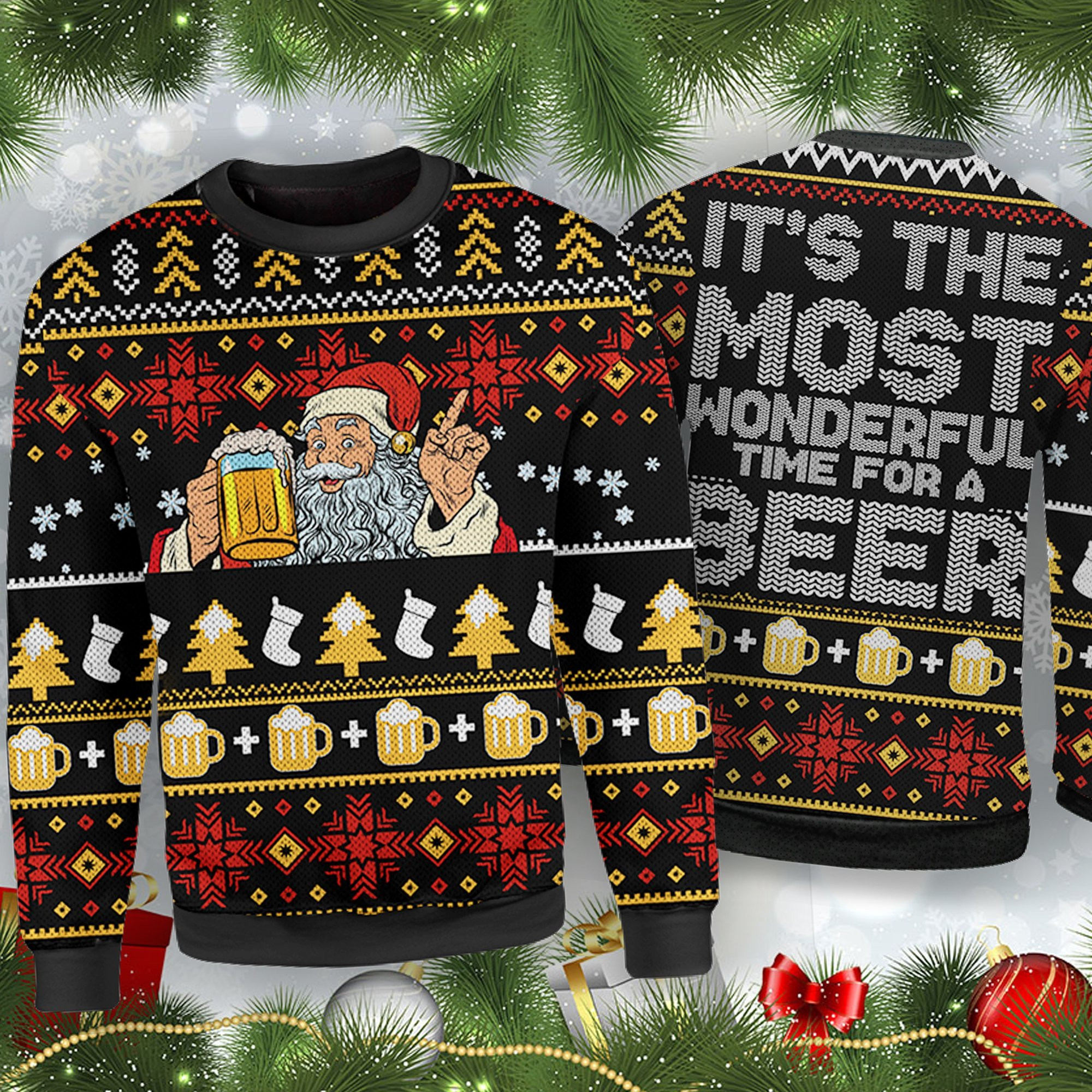 Beer Christmas Ugly Christmas Sweater Adult 3D Funny Matching for family