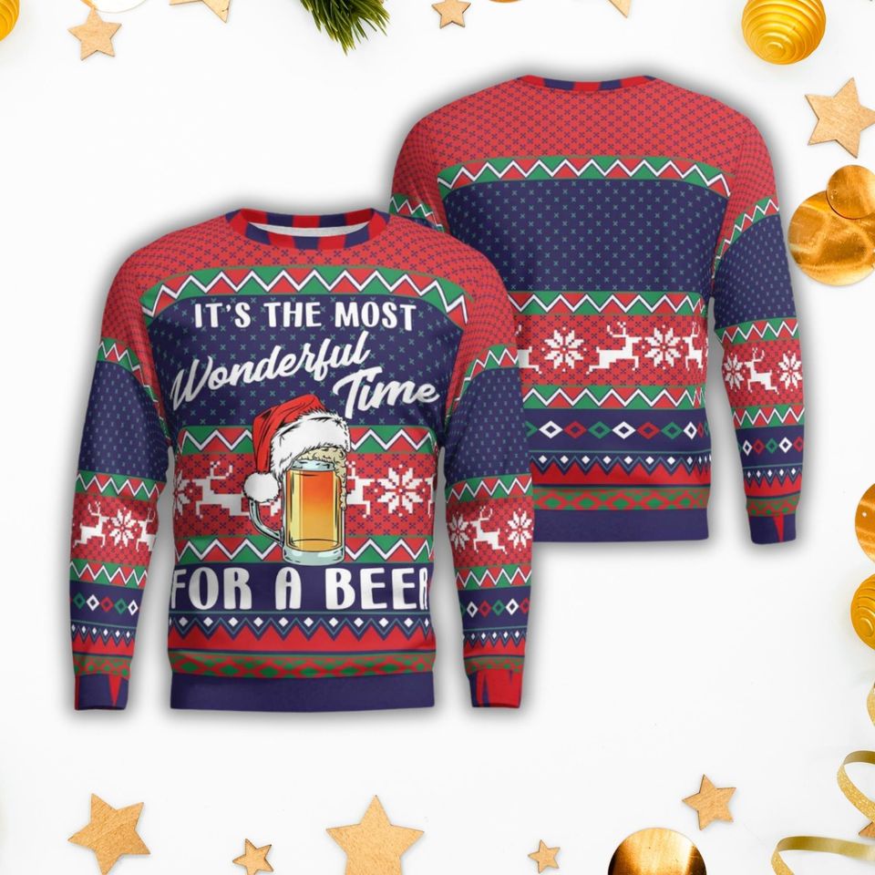 Beer Christmas Ugly Sweater, It's The Most Wonderful Time For A Beer Sweater