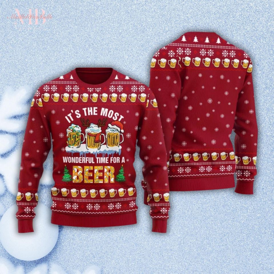 Beer Christmas Ugly Sweater, Its Wonderful Time For A Beer Christmas Sweater