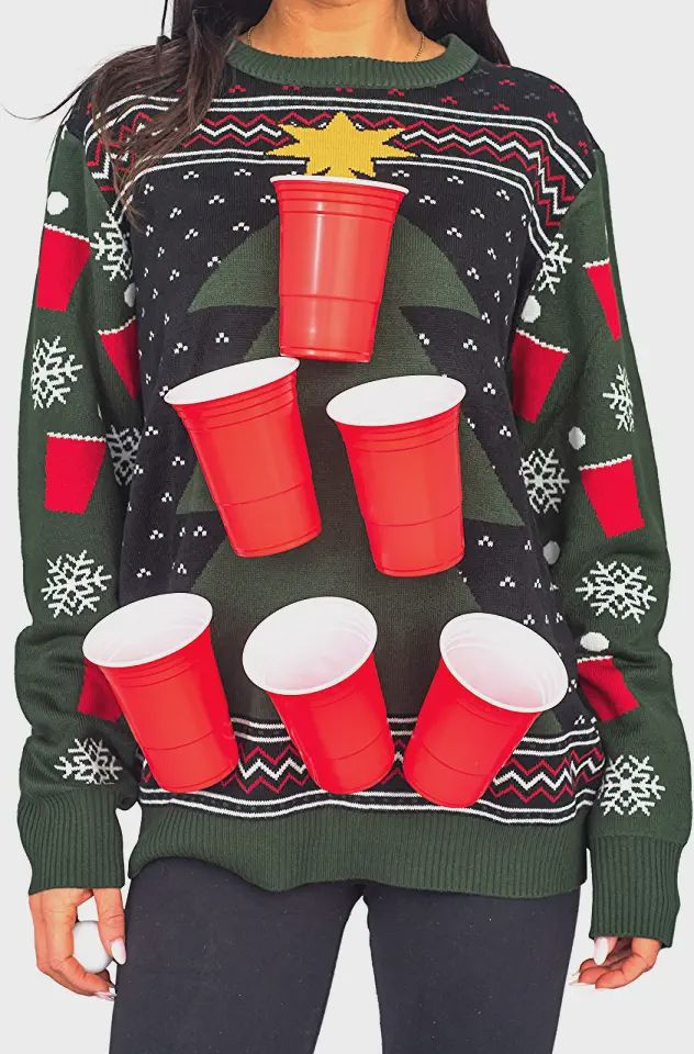 Beer Pong Ugly Christmas Sweater Adult 3D Funny Matching for family
