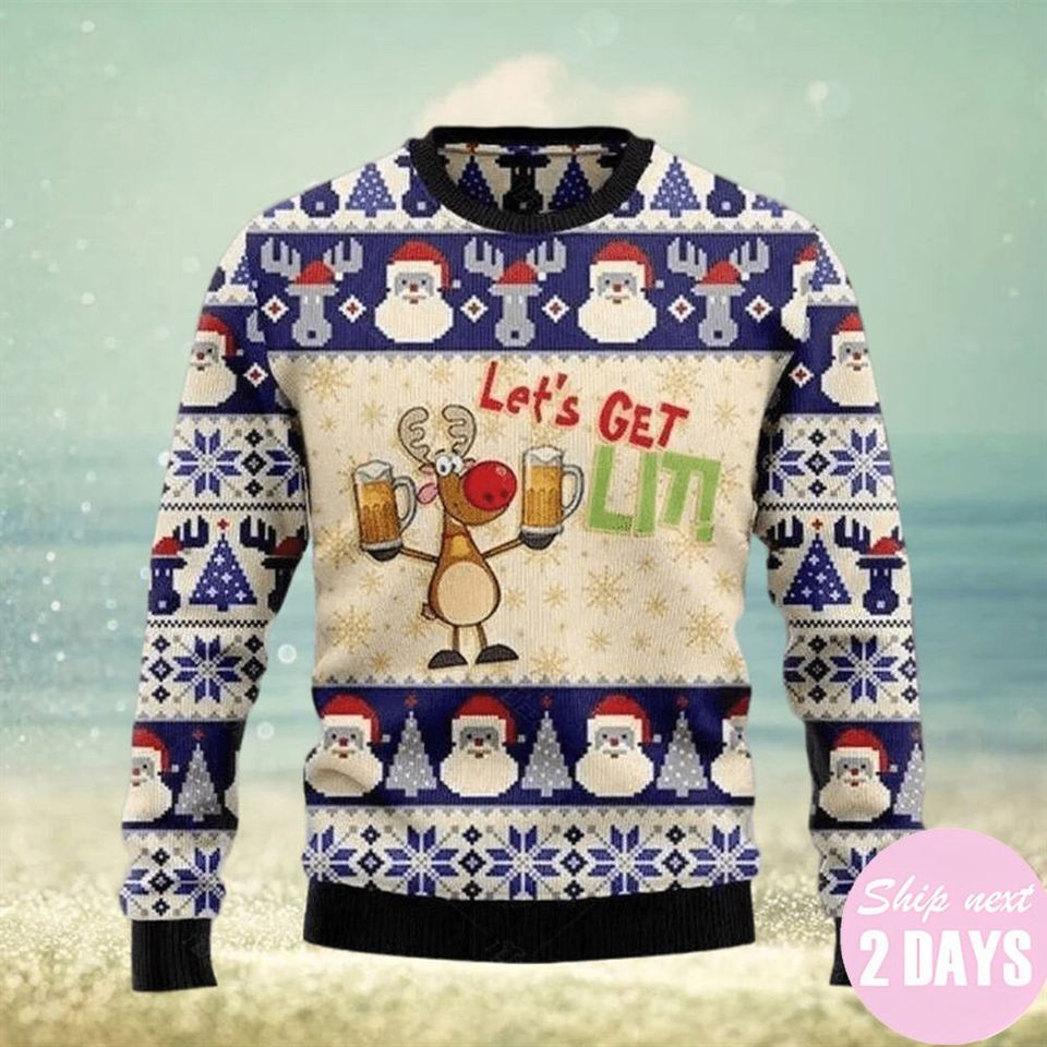 Beer Ugly Christmas Sweater Lets Get Lit Xmas Ugly Christmas