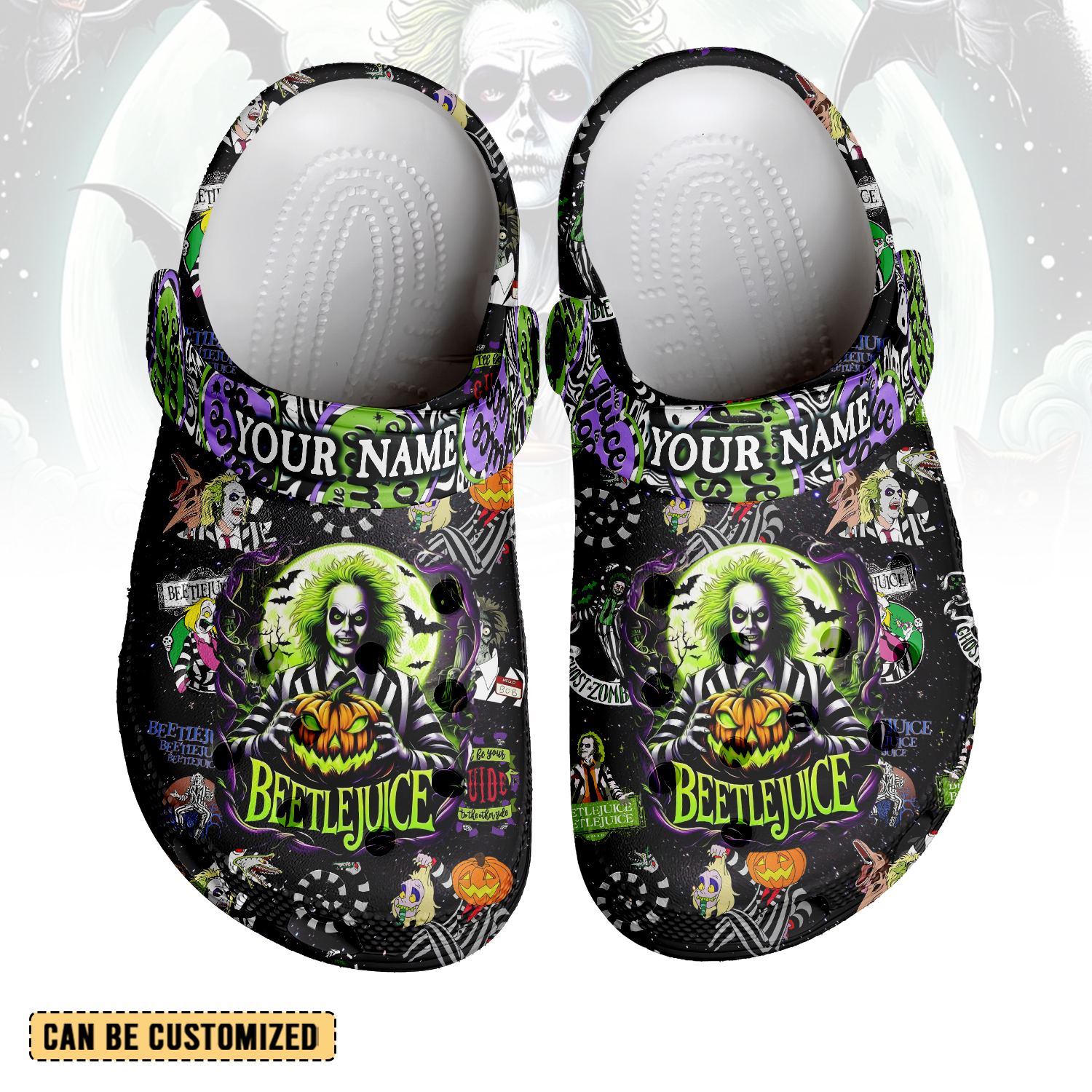 Beetlejuice x Halloween Crocs Crocband Clogs Shoes Comfortable For Men Women and Kids