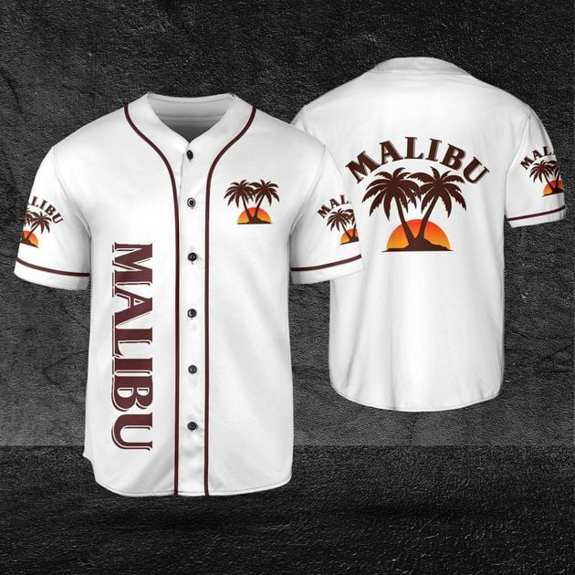 Beige Malibu Rum White Baseball Jersey Beer Gift For Beer Lover, Beer Baseball Jersey