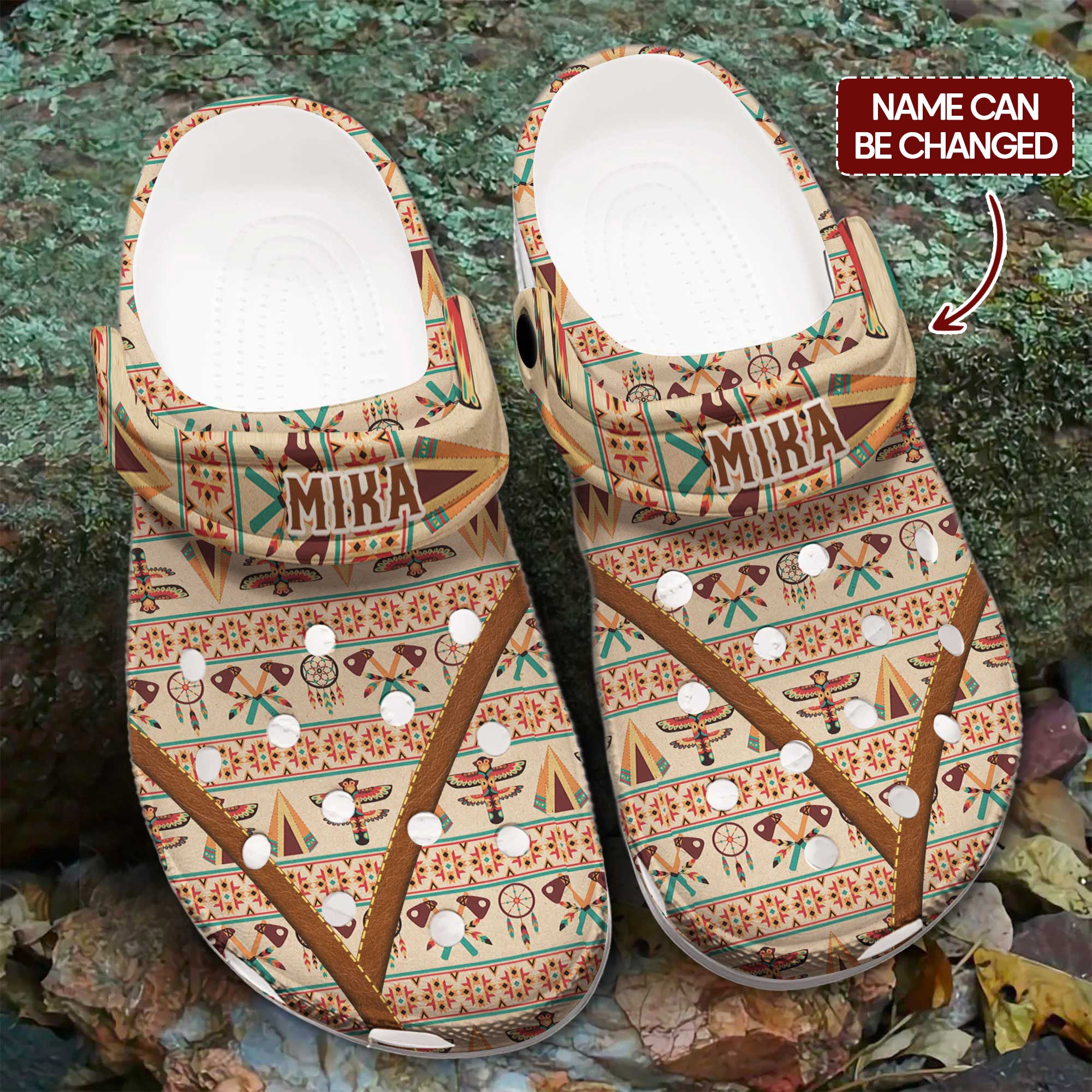 Beige Tribal Crocs Crocband Clogs Shoes Comfortable For Men Women and Kids