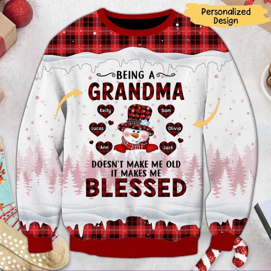Being A Grandma Doesn't Make Me Old It Makes Me Blessed Snowman Personalized 3D Sweater - Image 2