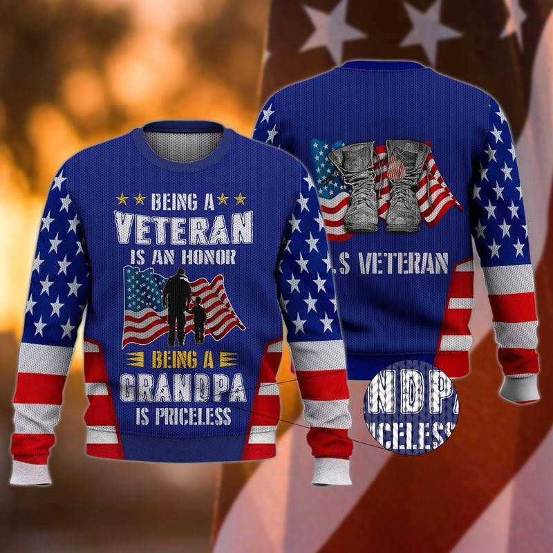 Being A Veteran Is An Honor Ugly Christmas Sweater Adult 3D Funny Matching for family