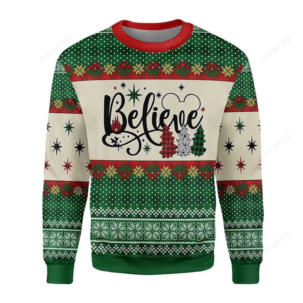 Believe Christmas Tree Ugly Christmas Sweater Adult 3D Funny Matching for family