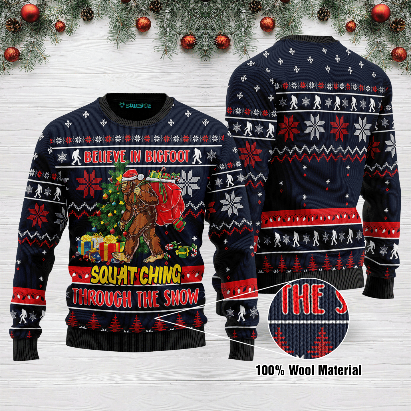 Believe In Bigfoot Ugly Christmas Sweater Adult 3D Funny Matching for family