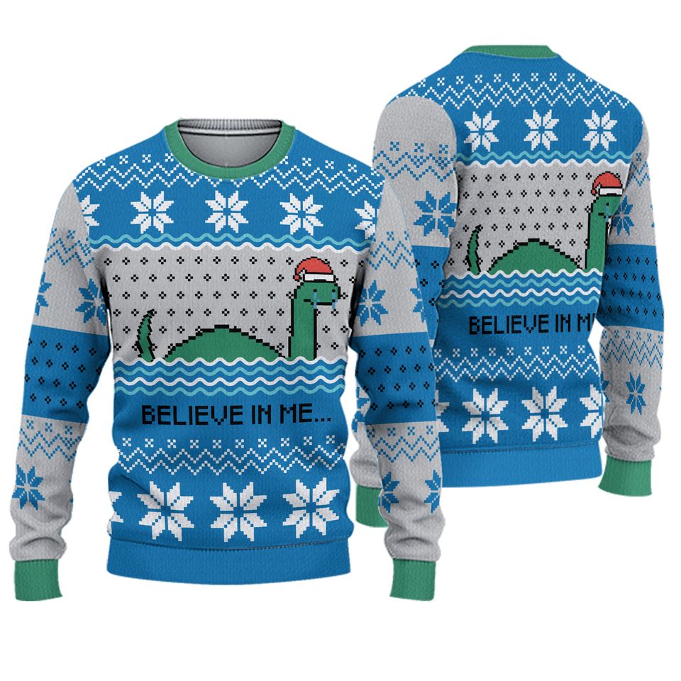 Believe In Me Nessie Ugly Christmas Sweater