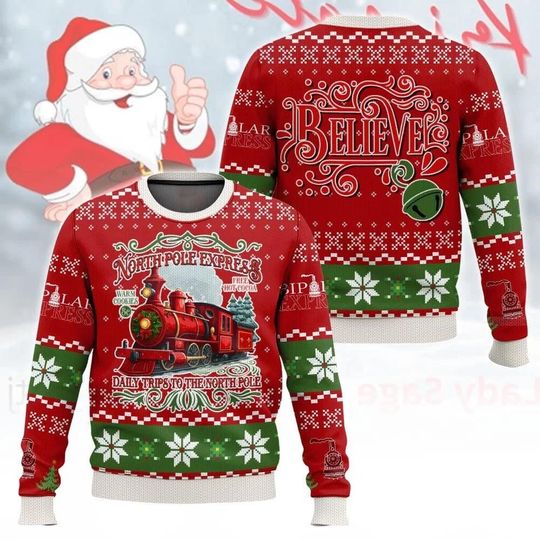 Believe The Polar Express Christmas Ugly Sweater, Polar Express Ticket Sweater, North Pole Shirt, Warm Cookies Hot Cocoa, Xmas Gift - Image 5