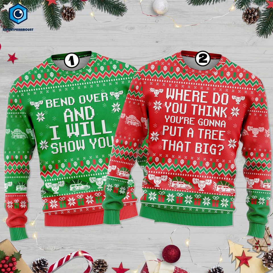 Bend Over and I'll Show You Christmas Couple Matching Sweaters, Christmas Sweater