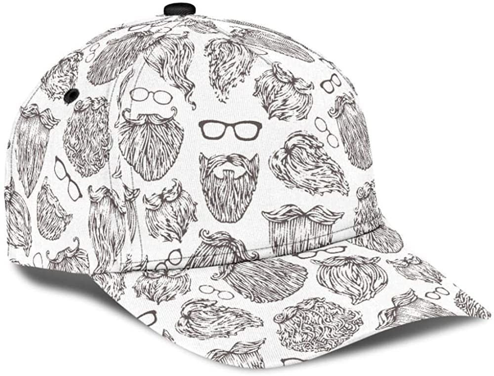 Berd Glasses Beard White 3D Printed Unisex Hat Classic Cap, Snapback Cap, Baseball Cap Trucker Hats Custom Hats Gifts For Men & Women