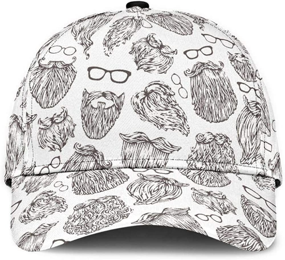 Berd Glasses Beard White 3D Printed Unisex Hat Classic Cap, Snapback Cap, Baseball Cap Trucker Hats Custom Hats Gifts For Men & Women