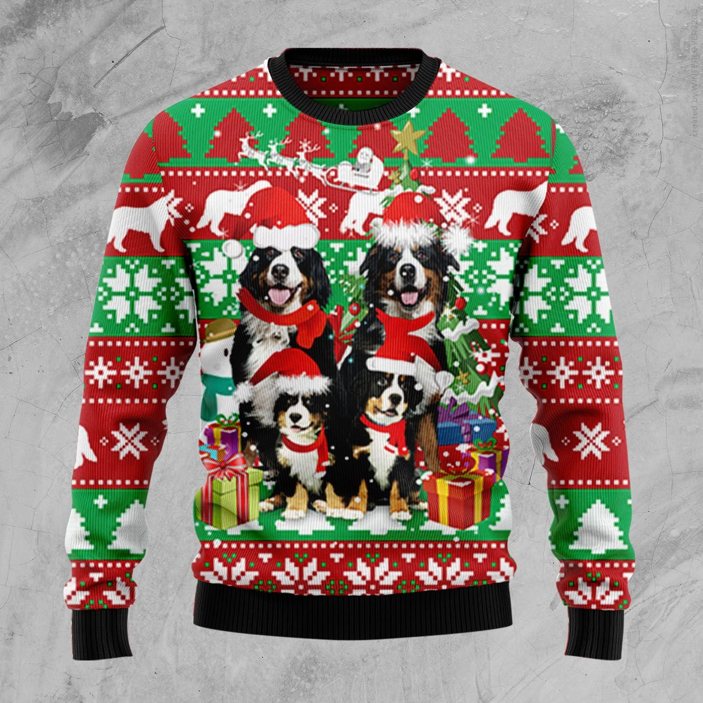 Bernese Mountain Dog Family Ugly Christmas Sweater Adult 3D Funny Matching for family