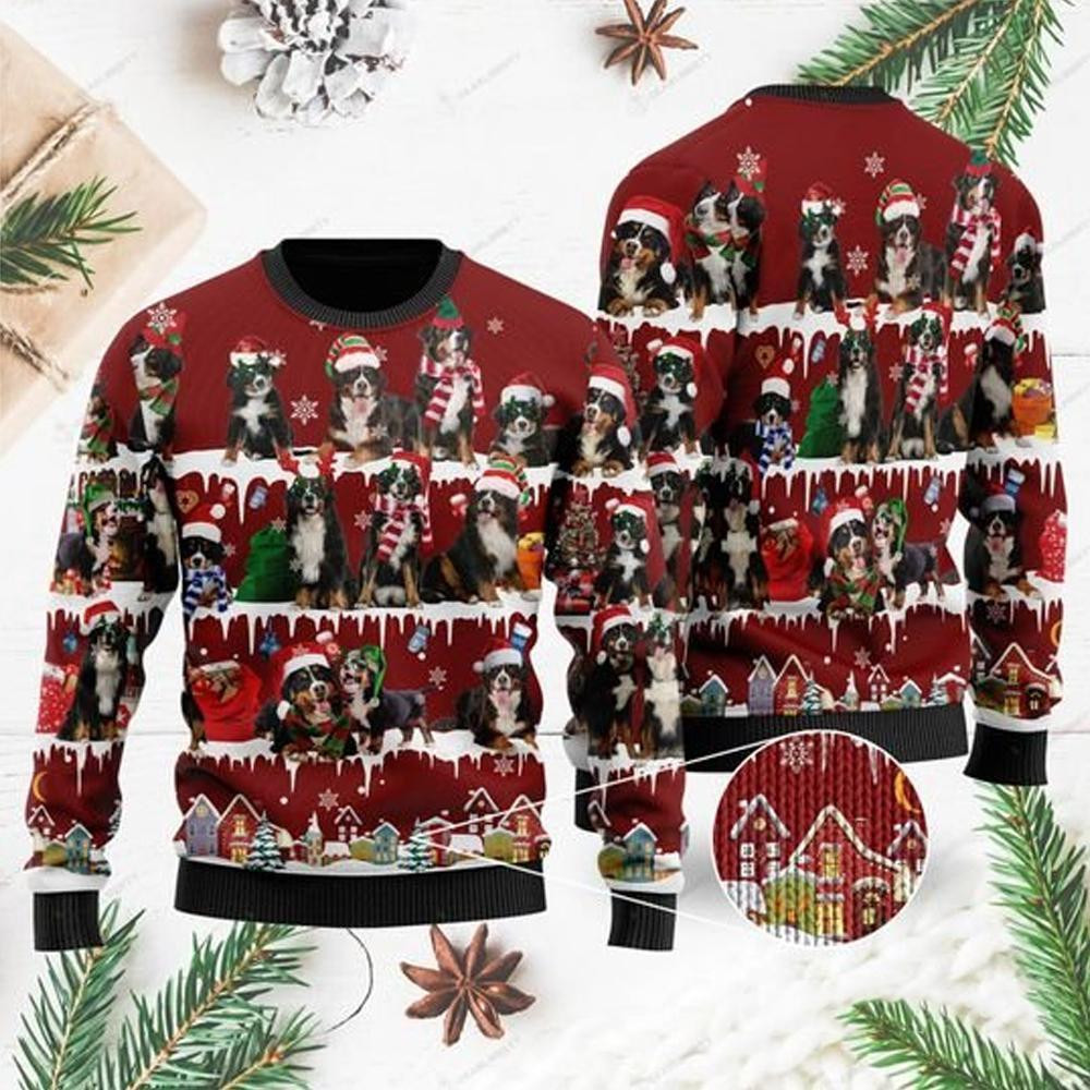 Bernese Mountain Dog Ugly Christmas Sweater Adult 3D Funny Matching for family