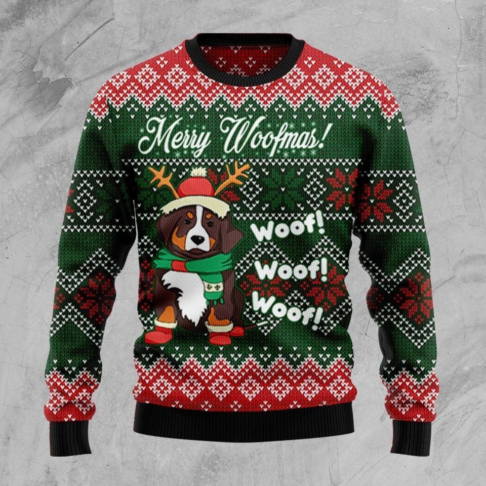 Bernese Mountain Dog Woofmas Ugly Christmas Sweater, Christmas 3D Sweaters