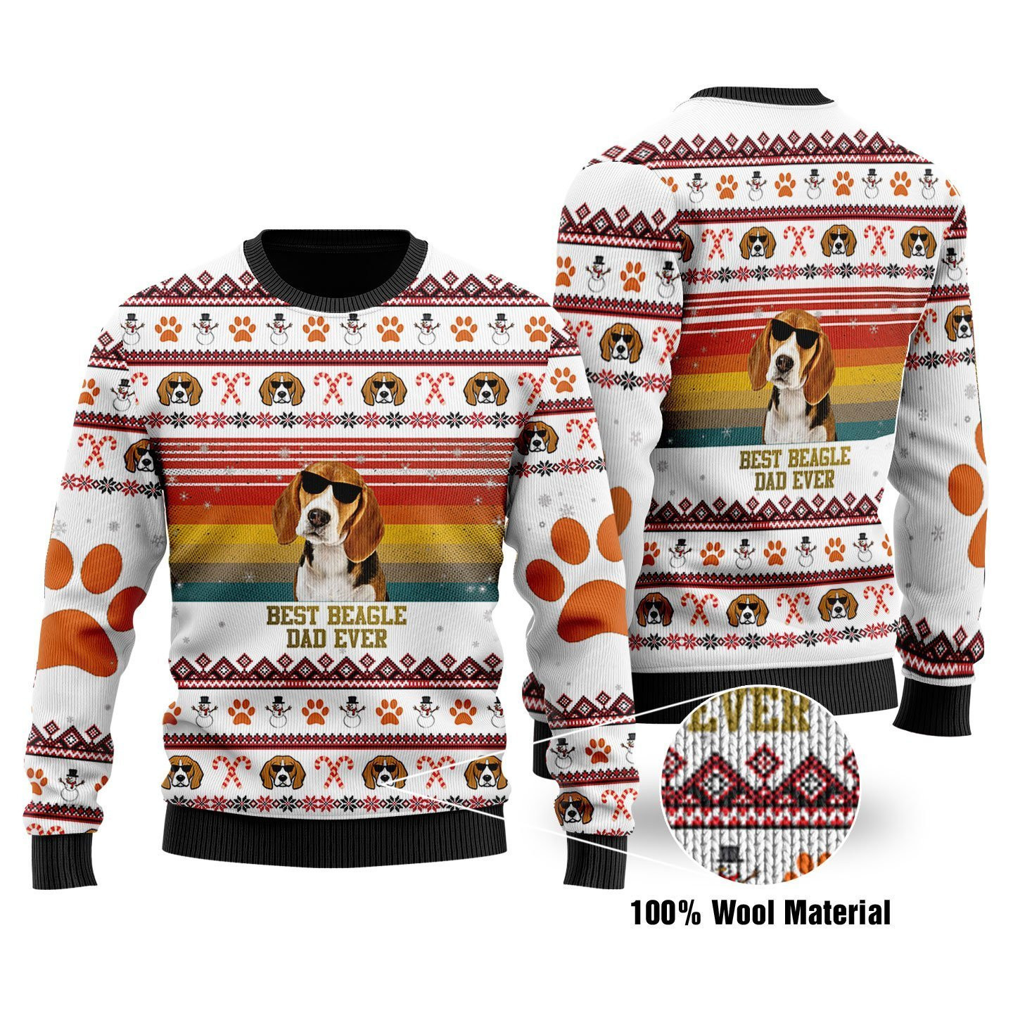 Best Beagle Dad Ever Ugly Christmas Sweater Adult 3D Funny Matching for family