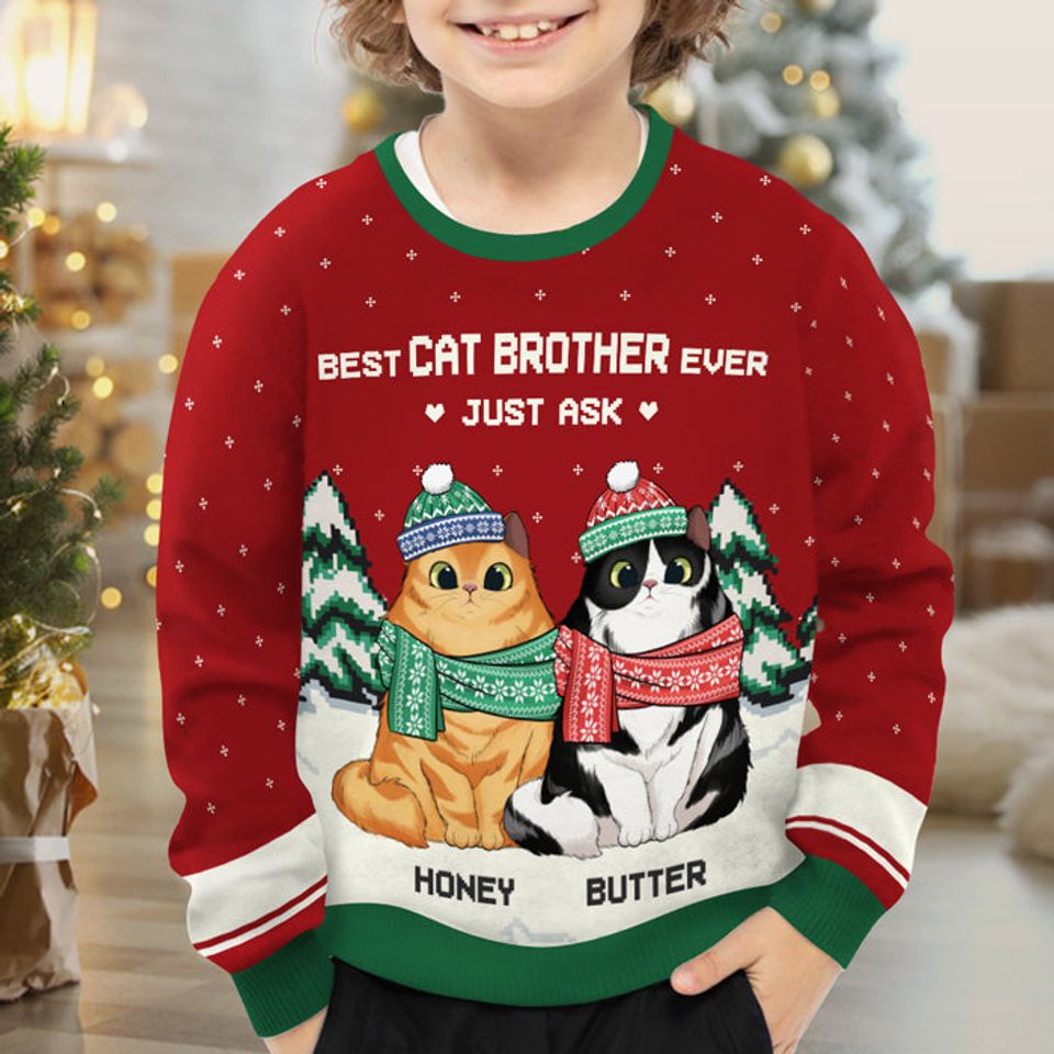 Best Cat Brother & Sister Ever - Personalized Ugly Christmas Sweatshirt