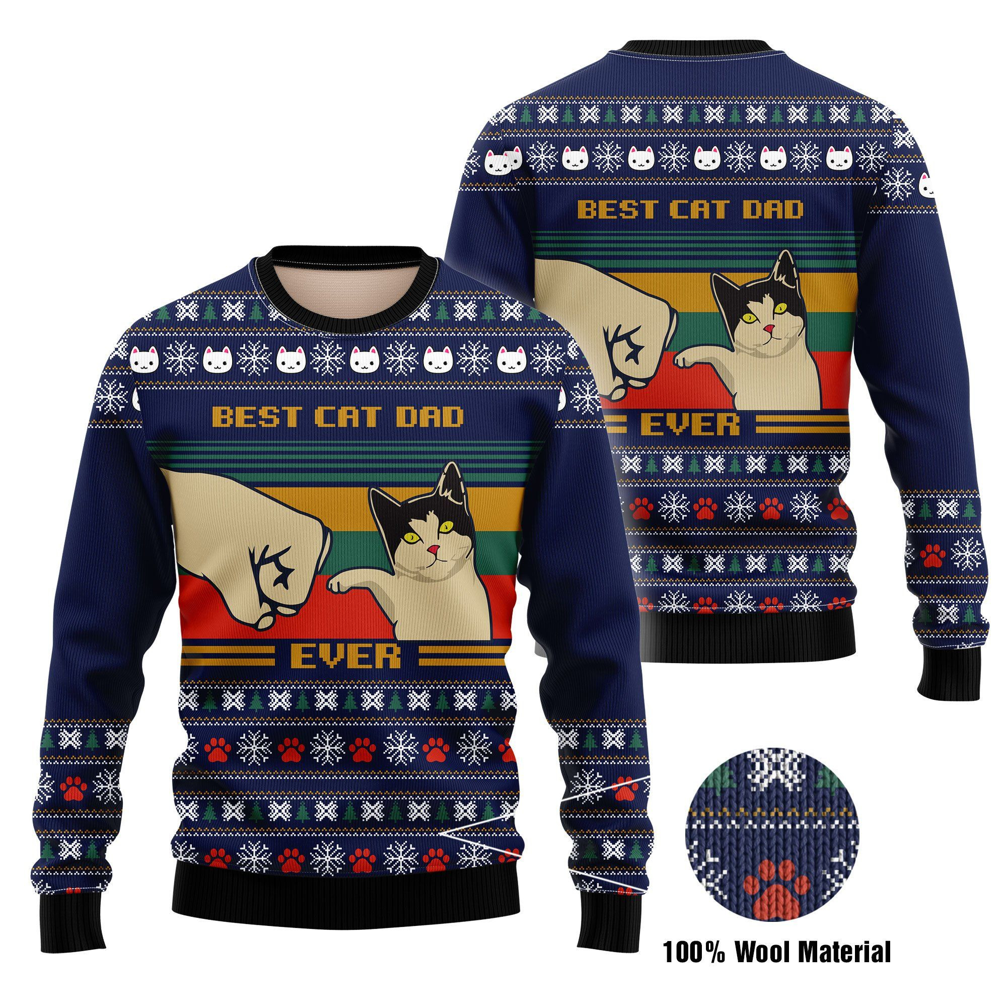 Best Cat Dad Ever 3D Printed Ugly Christmas Sweater Adult 3D Funny Matching for family