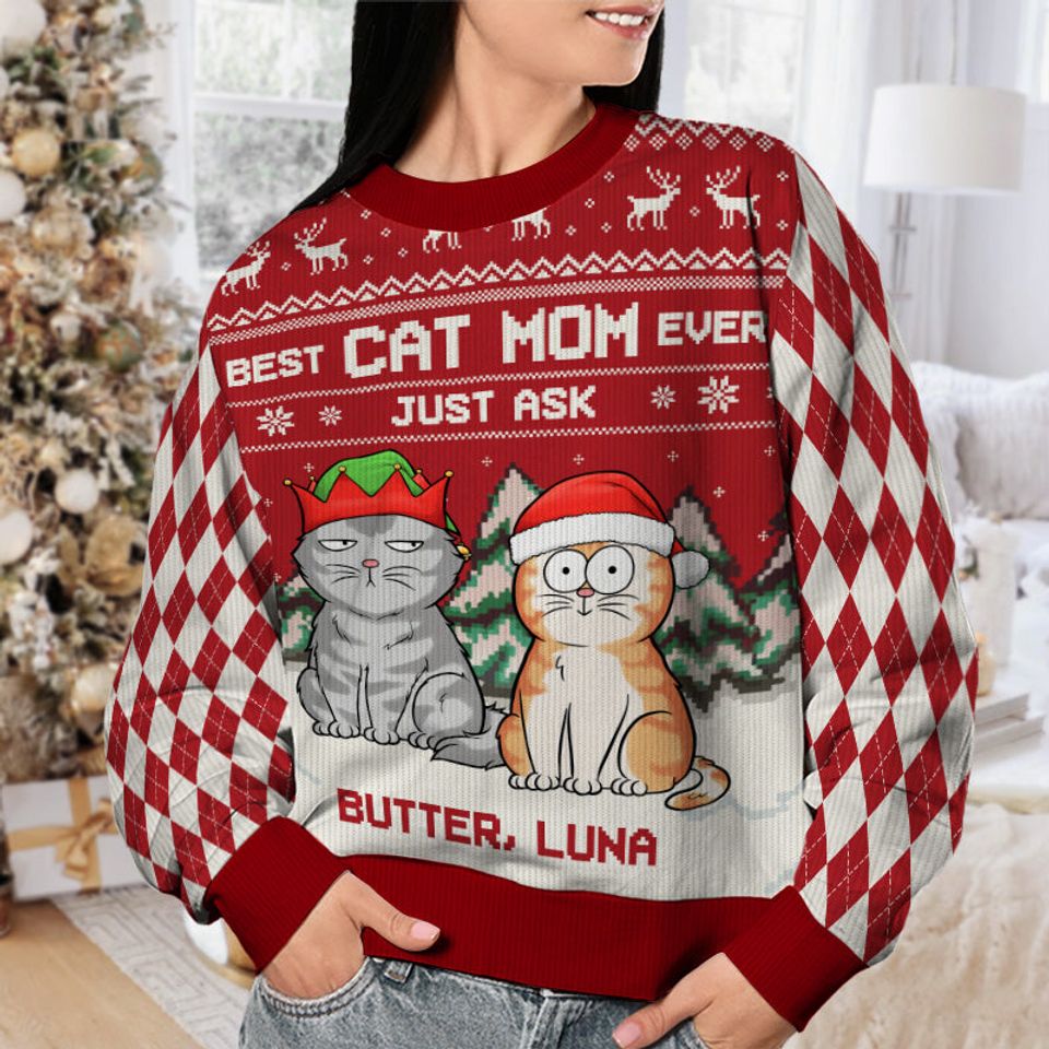 Best Cat Dad Ever Just Ask - Cat Personalized Custom Ugly Sweatshirt - Christmas Gift For Pet Owners, Pet Lovers - Image 2
