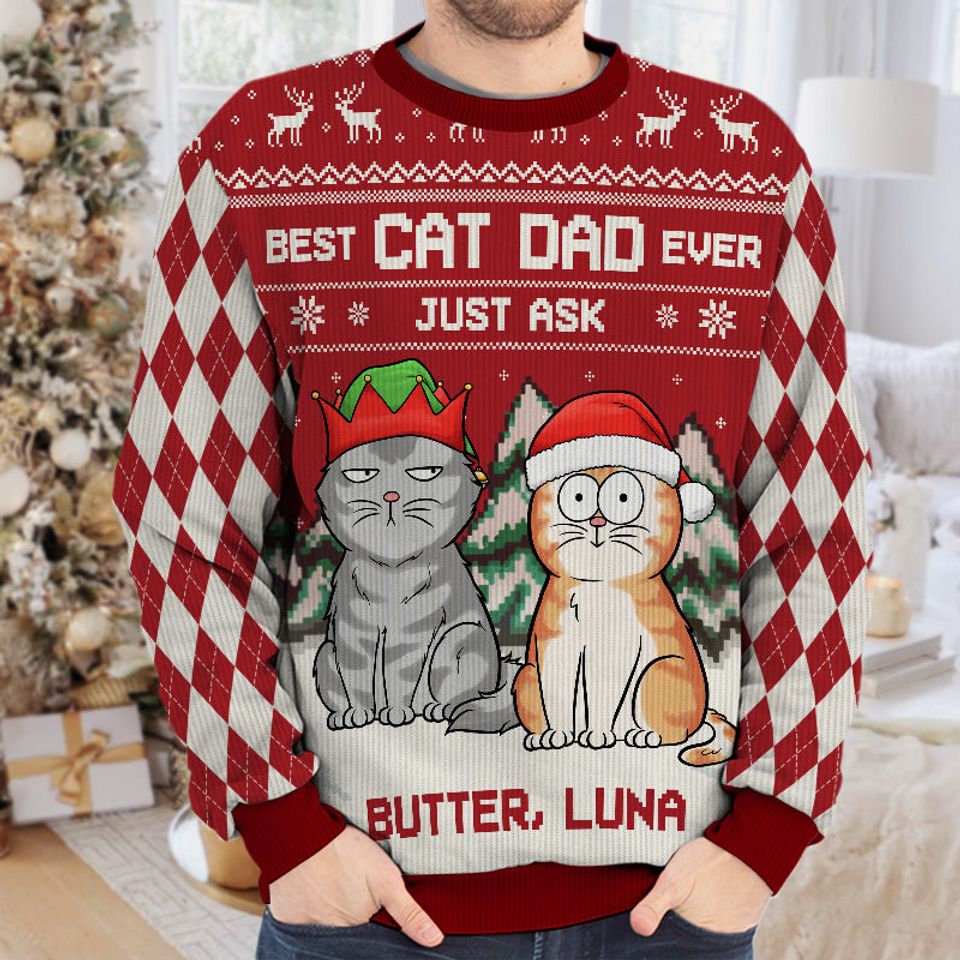Best Cat Dad Ever Just Ask - Cat Personalized Custom Ugly Sweatshirt - Christmas Gift For Pet Owners, Pet Lovers - Image 3