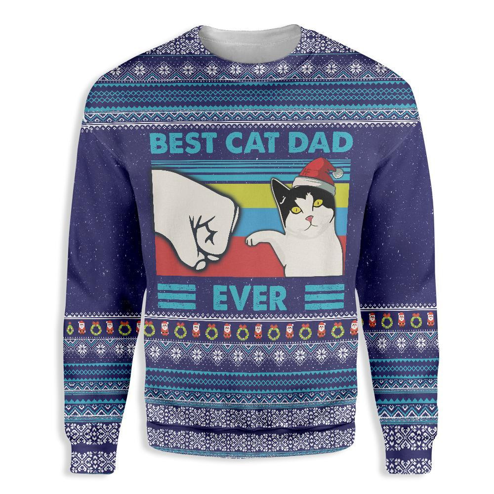 Best Cat Dad Ever Ugly Christmas Sweater Adult 3D Funny Matching for family