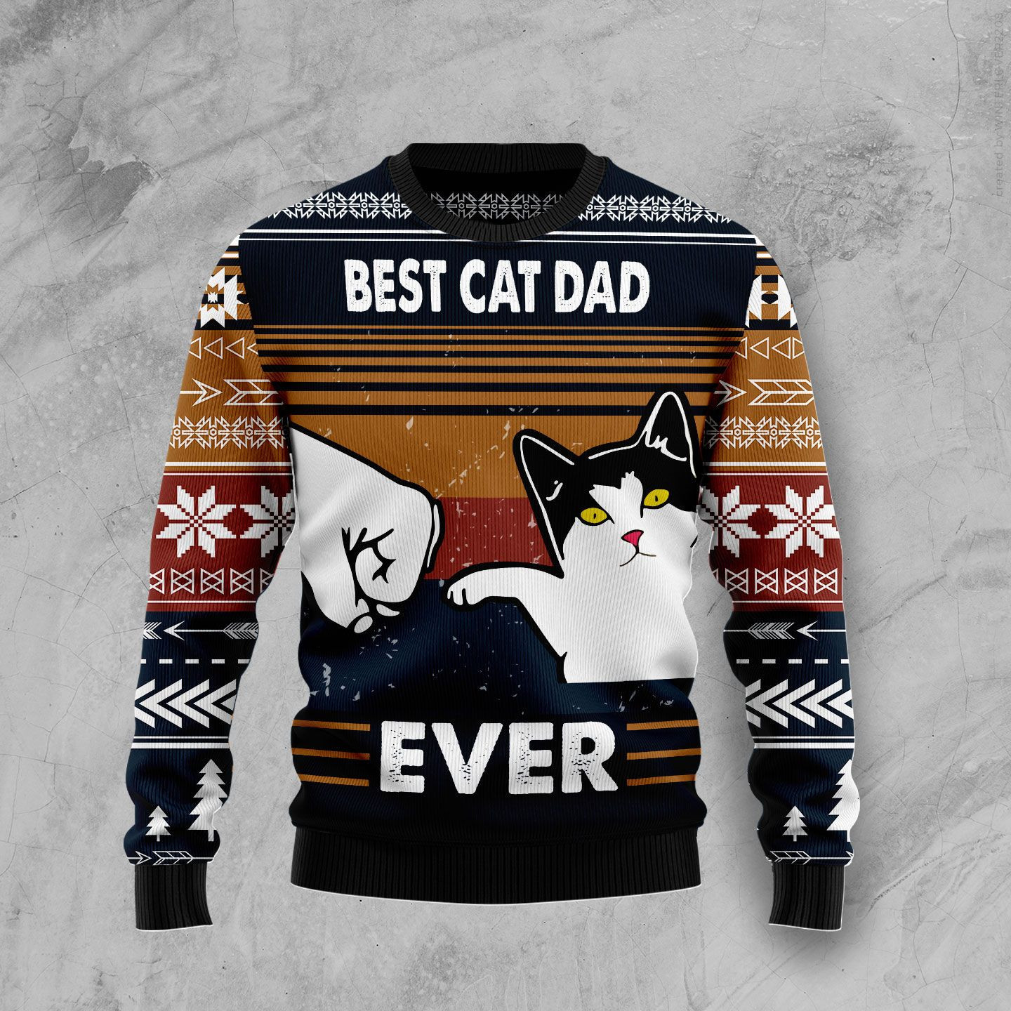 Best Cat Dad Ever Ugly Christmas Sweater Adult 3D Funny Matching for family