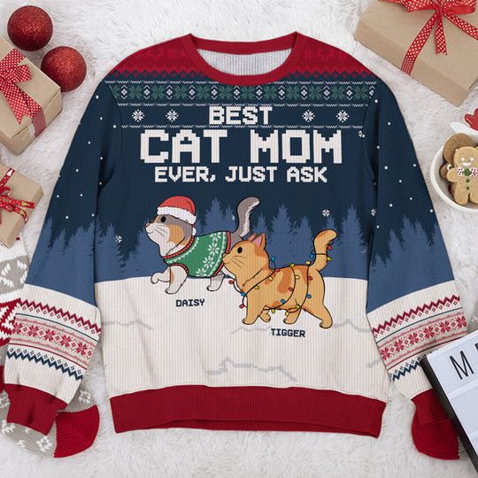 Best Cat Mom Cat Dad Ever - Custom Ugly Sweatshirt - Image 3