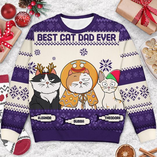 Best Cat Mom Ever - Christmas Gift, Gift For Cat Lovers, Cat Mom, Cat Dad, Pet Lovers - Personalized Unisex Ugly Sweater - Image 6