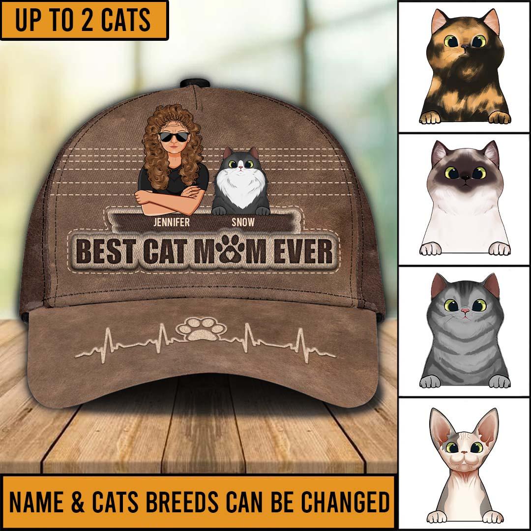 Best Cat Mom Ever Personalized Classic Cap, Personalized Gift for Cat Lovers, Cat Mom, Cat Dad Trucker Hats Custom Hats Gifts For Men & Women