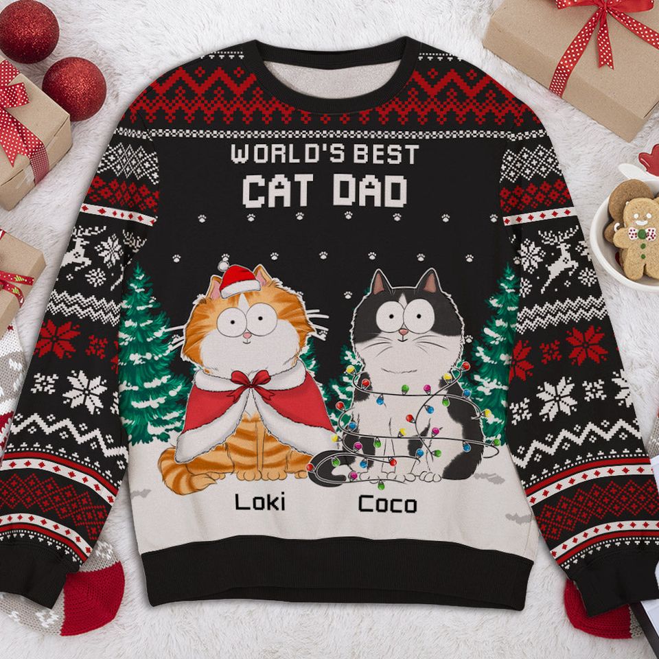 Best Cat Mom Ever Personalized Custom Pet Parent Snowy Christmas Ugly Sweatshirt - Image 2