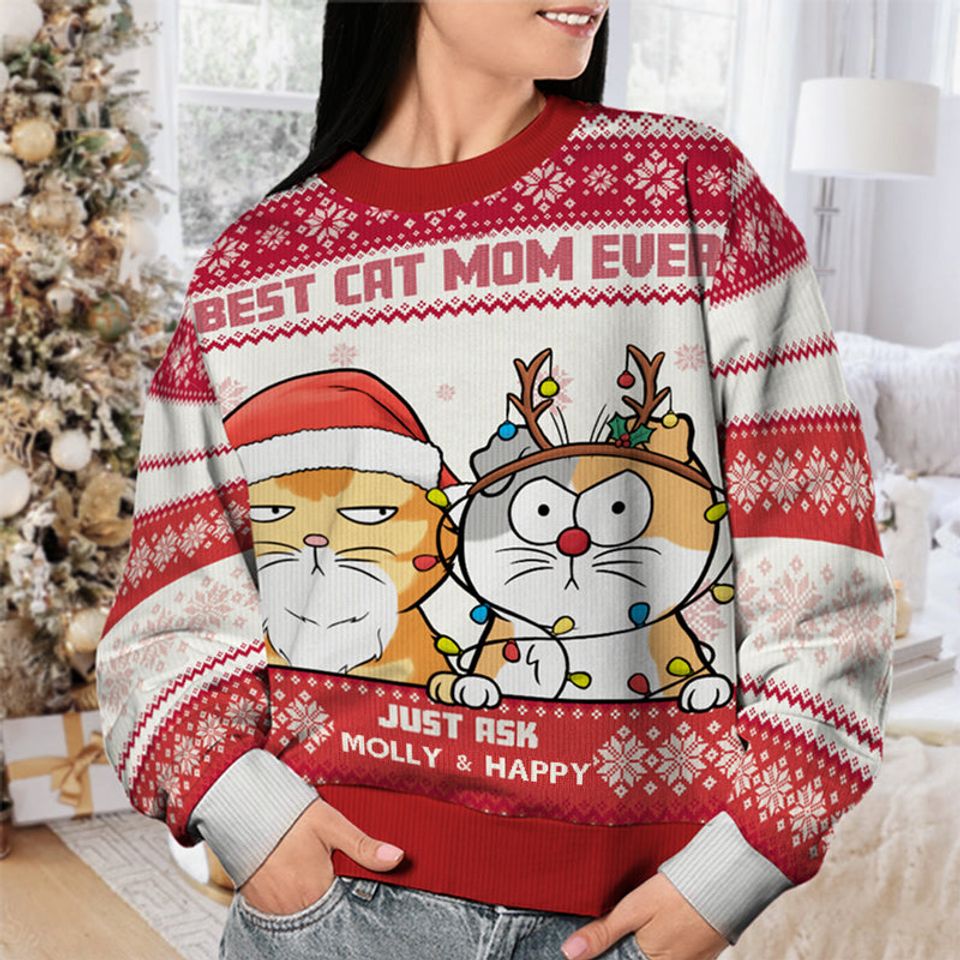 Best Cat Mum Ever - Cat Personalized Custom Ugly Sweatshirt - Image 3
