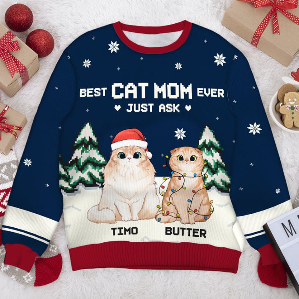 Best Cat Parents Ever - Personalized Unisex Ugly Christmas Sweatshirt - Gift For Cat Lovers, Pet Lovers, Christmas Gift