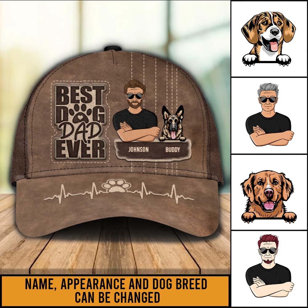 Best Dog Dad Ever Personalized Classic Cap, Personalized Gift for Dog Lovers, Dog Dad, Dog Mom Trucker Hats Custom Hats Gifts For Men & Women