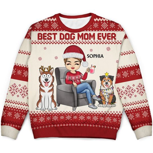 Best Dog Mom Ever Chibi - Christmas Gift For Dog Lovers, Cat Lovers - Personalized Unisex Ugly Sweater - Image 4