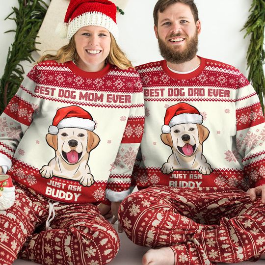 Best Dog Mom Ever - Personalized Custom Unisex Ugly Christmas Sweatshirt, Wool Sweatshirt, All-Over-Print Sweatshirt - Gift For Dog Lovers, Pet Lovers, Christmas Gift - Image 10