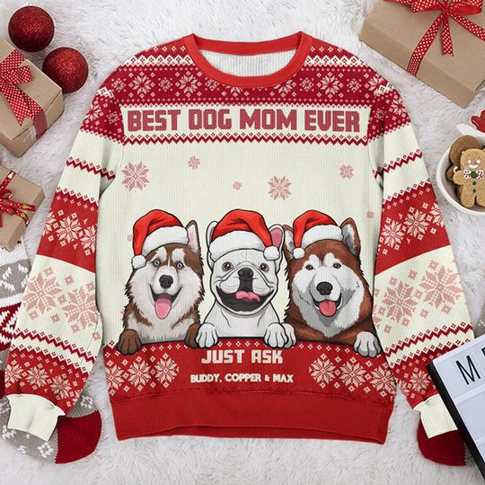 Best Dog Mom Ever - Personalized Custom Unisex Ugly Christmas Sweatshirt, Wool Sweatshirt, All-Over-Print Sweatshirt - Gift For Dog Lovers, Pet Lovers, Christmas Gift - Image 14