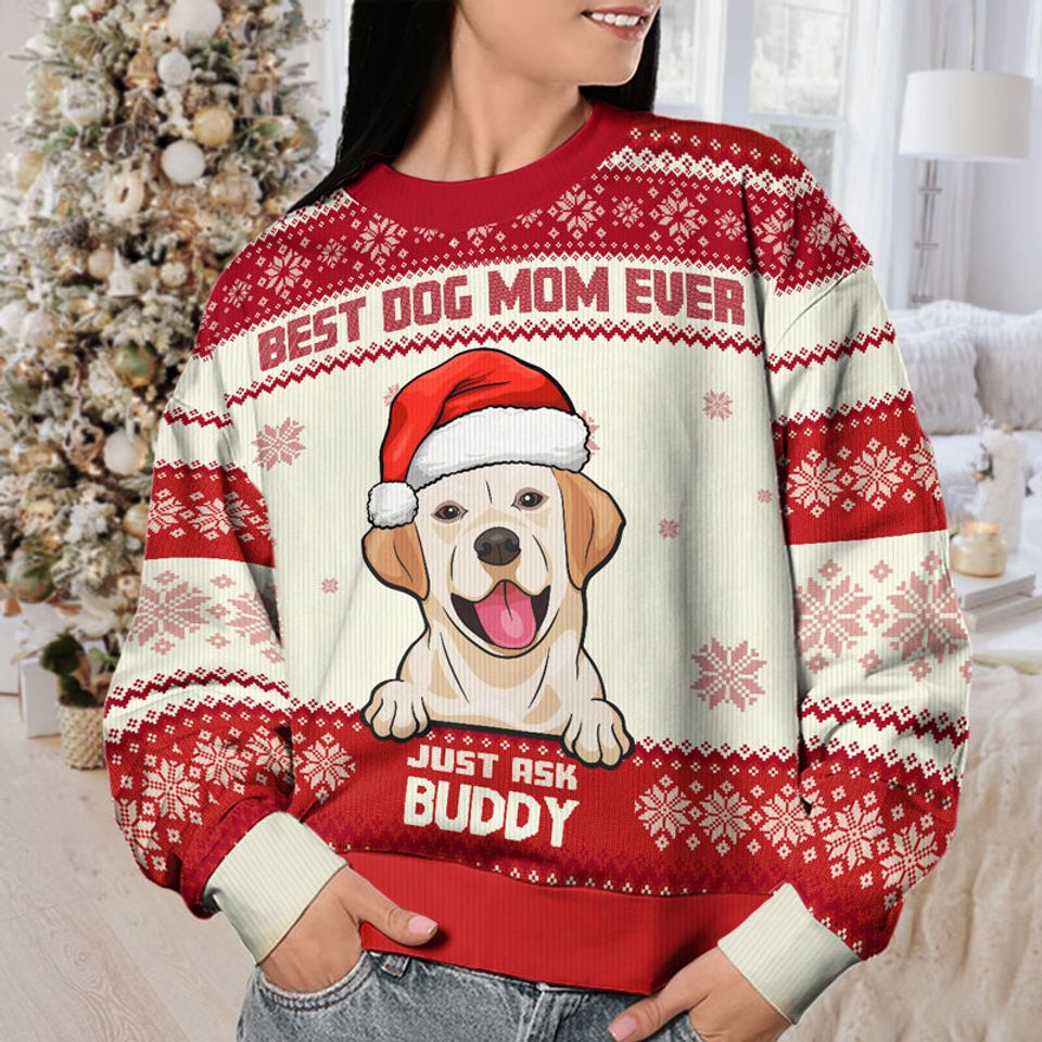 Best Dog Mom Ever - Personalized Custom Unisex Ugly Christmas Sweatshirt, Wool Sweatshirt, All-Over-Print Sweatshirt - Gift For Dog Lovers, Pet Lovers, Christmas Gift - Image 5