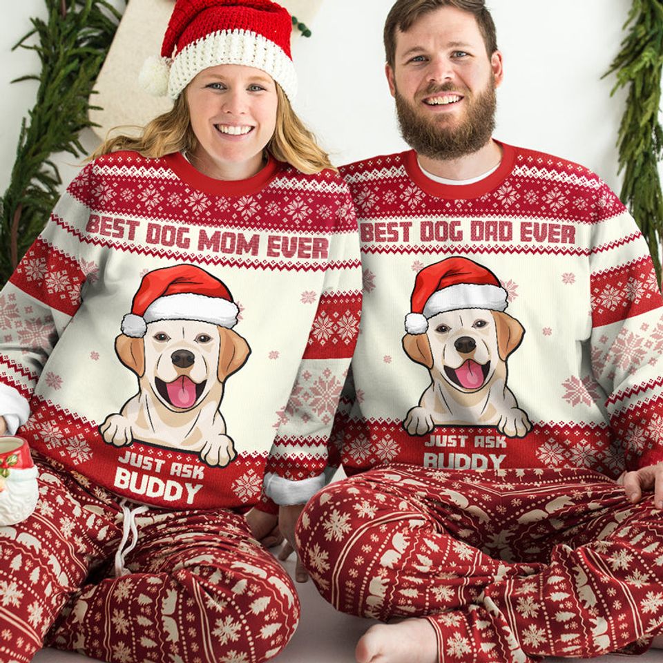 Best Dog Mom Ever - Personalized Custom Unisex Ugly Christmas Sweatshirt, Wool Sweatshirt, All-Over-Print Sweatshirt - Gift For Dog Lovers, Pet Lovers, Christmas Gift - Image 3