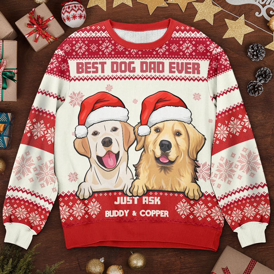 Best Dog Mom Ever - Personalized Custom Unisex Ugly Christmas Sweatshirt, Wool Sweatshirt, All-Over-Print Sweatshirt - Gift For Dog Lovers, Pet Lovers, Christmas Gift - Image 4