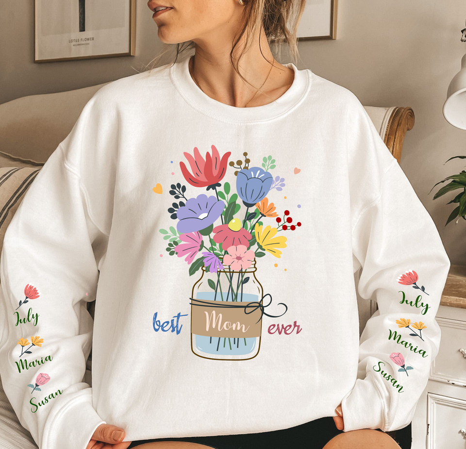 Best Mom, Grandma, Mama Ever Floral Custom Kids' Names - Personalized Sweatshirt