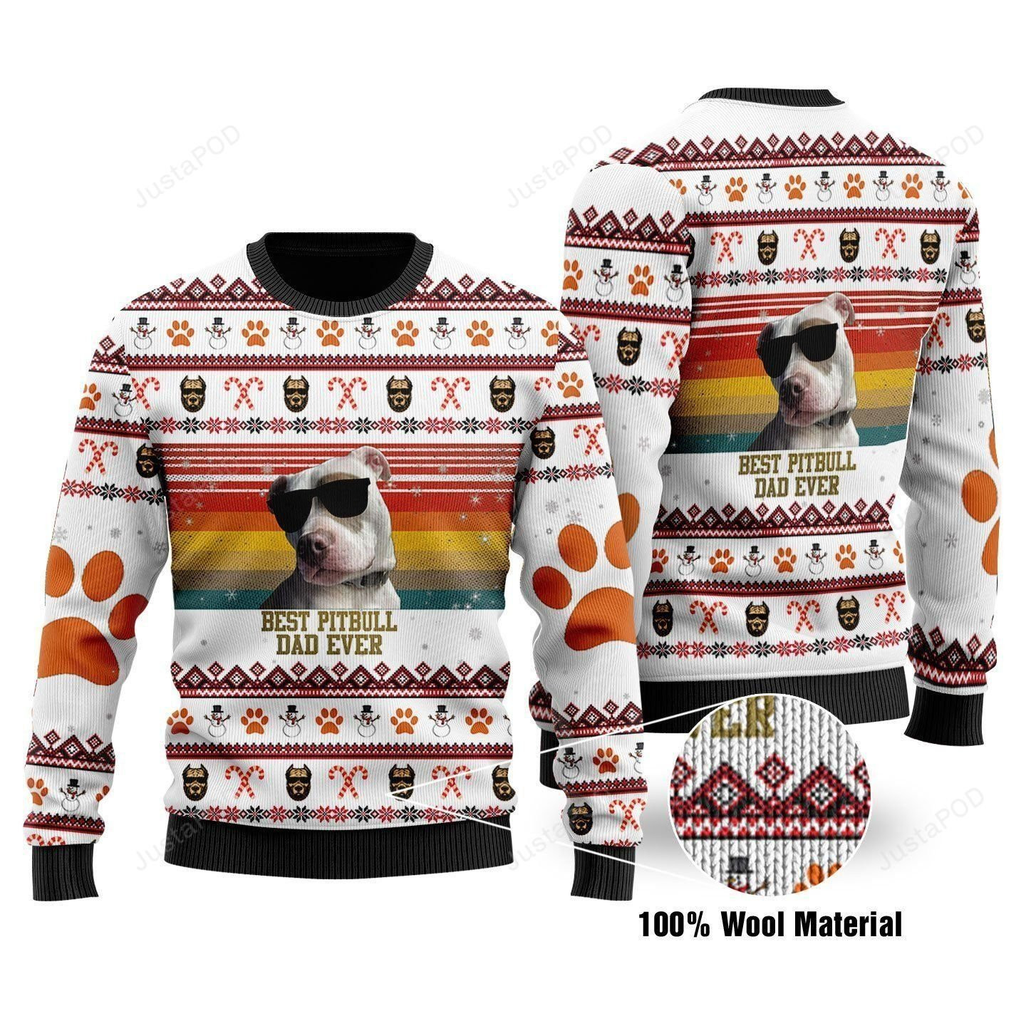 Best Pitbull Dad Ever Ugly Christmas Sweater Adult 3D Funny Matching for family