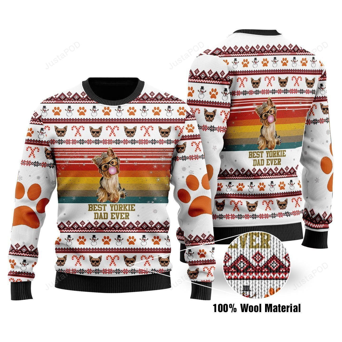 Best Yorkie Dad Ever Ugly Christmas Sweater Adult 3D Funny Matching for family